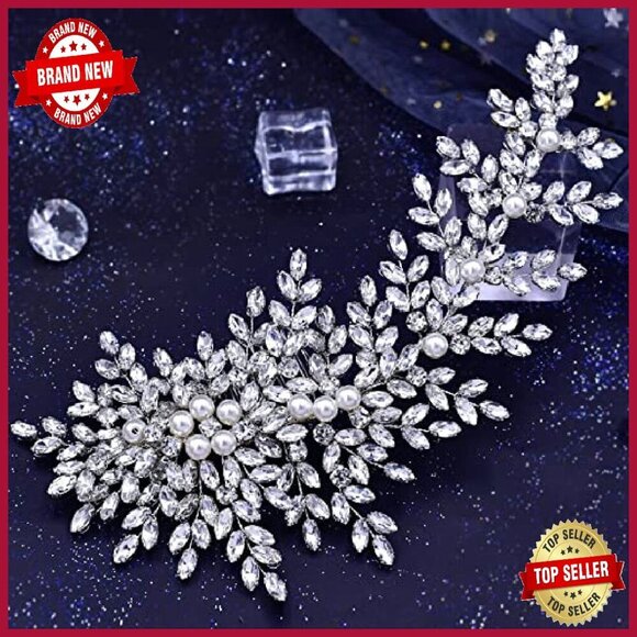Crystal Pearl Rhinestone Bridal Hair Comb Wedding Accessory Silver main image 4